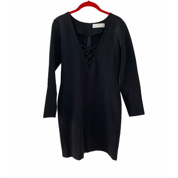 Revolve Amanda Uprichard Black Deep Lattice V Long Sleeve Mini Dress Medium - Picture 2 of 11